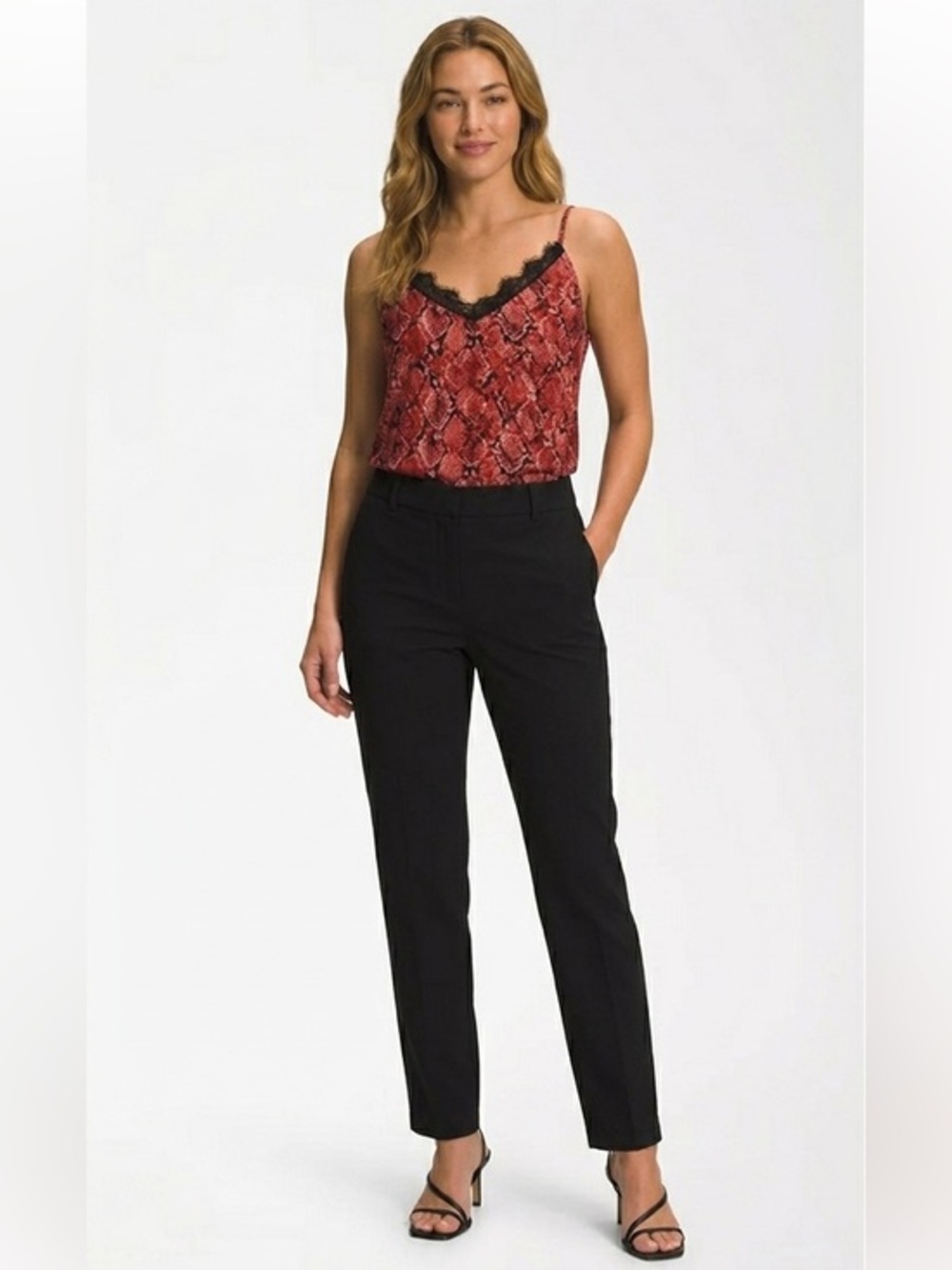 Guess Red & Black Lined Snake-Print Lace Trim Camisole Size Large